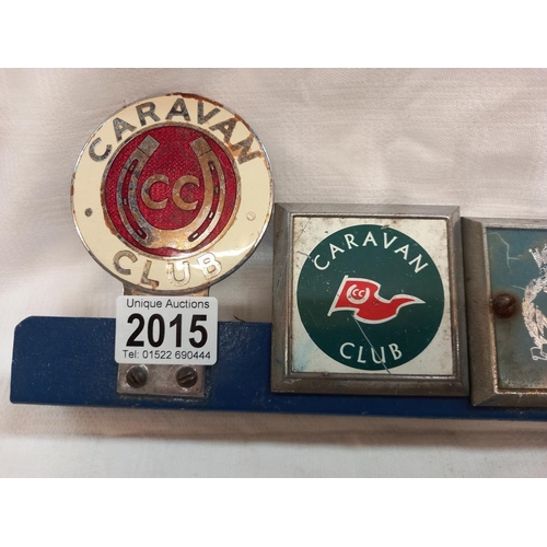 2015 - Caravan Club and AA car badges etc., on bracket.