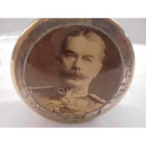 1019 - A silver plated pill box featuring an image of a military figure.