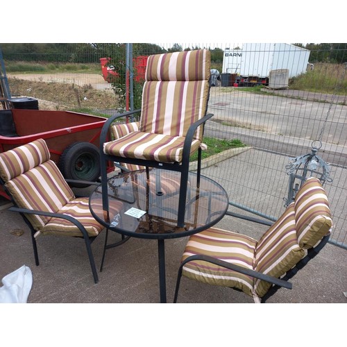 1826 - A glass topped metal outside table and four chairs, COLLECT ONLY.