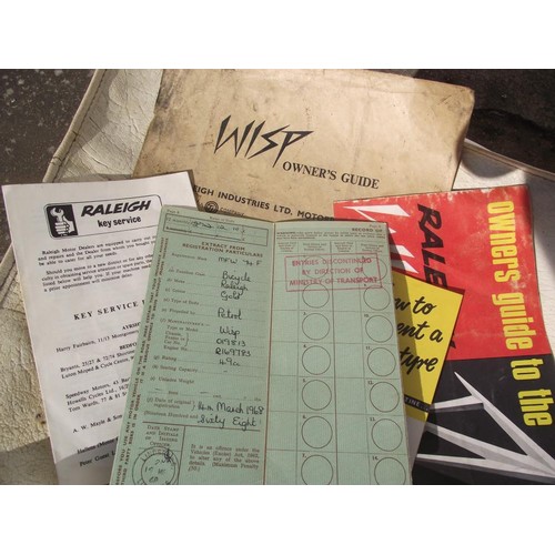 2265 - A 1968 Raleigh Wisp moped with VE60, 1971 tax disc & owners handbook etc. COLLECT ONLY