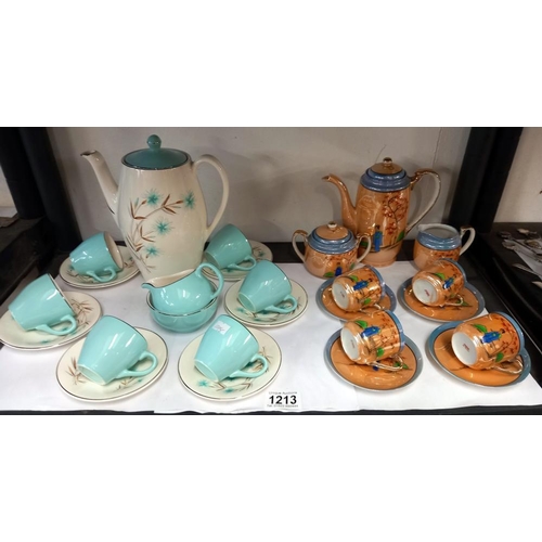 1213 - A Japanese hand painted coffee set & a hostess Cornflower coffee set COLLECT ONLY