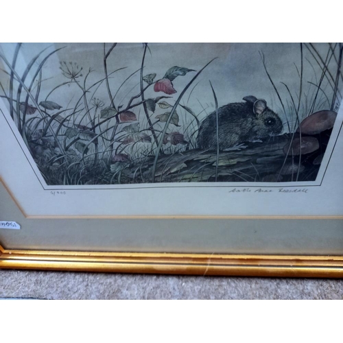 1223 - Framed and glazed print by Carol Anne Teasdale 'Hunting Owl and Mouse' No.6/300 COLLECT ONLY