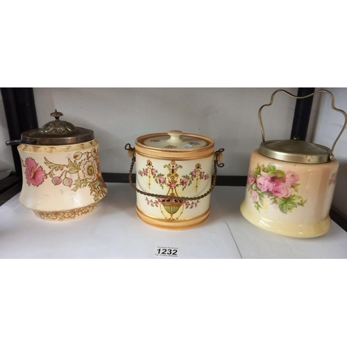 1232 - 3 good vintage biscuit barrels including Crown Devon, Carlton Ware and one other COLLECT ONLY