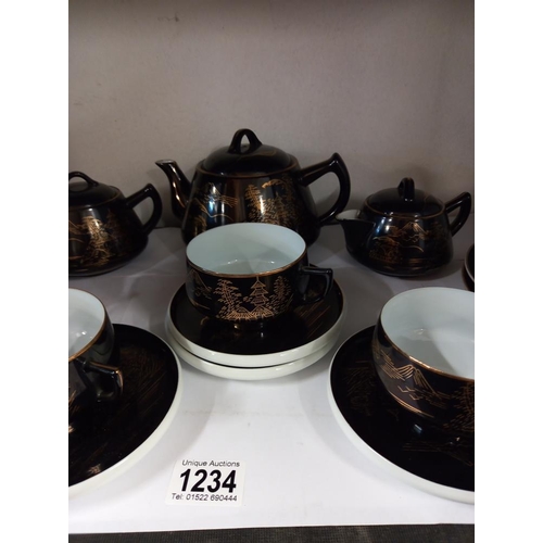 1234 - A vintage LGTC Japan black and gold tea set (missing 1 cup) COLLECT ONLY