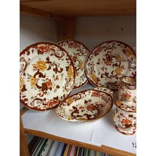 1237 - 6 Mason Ironstone 'Brown Velvet' dinner plates and a jug, dish and lidded pot COLLECT ONLY