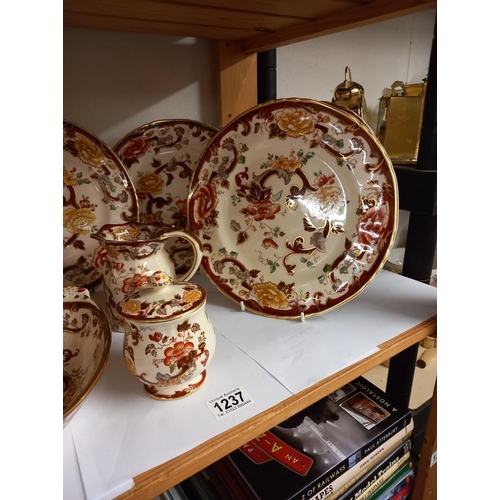 1237 - 6 Mason Ironstone 'Brown Velvet' dinner plates and a jug, dish and lidded pot COLLECT ONLY