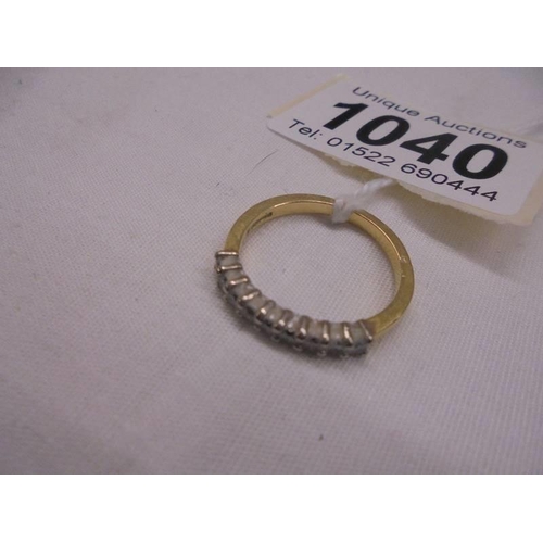 1040 - An 18ct gold ring set diamonds with Chester Hall mark, size M, 3.4 grams.