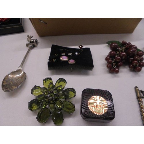 1041 - A mixed lot of costume jewellery including red antique necklace and brooch, micro mosaic brooch etc.... 