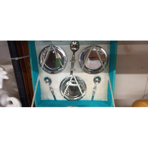 1278 - A vintage coffee set in box including plated tea plates & plated sugar cups etc. COLLECT ONLY