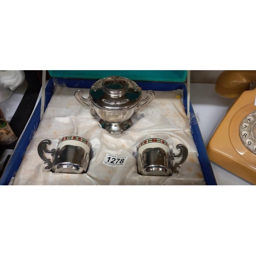 1278 - A vintage coffee set in box including plated tea plates & plated sugar cups etc. COLLECT ONLY