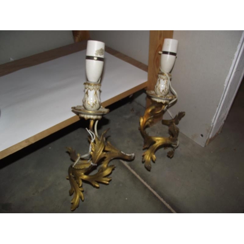 1319 - A pair of ormolu wall lights together with a twin ormolu wall light COLLECT ONLY