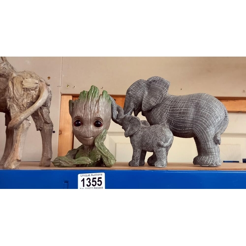 1355 - An elephant and calf, Giraffe and calf and a Groot small plant holder COLLECT ONLY