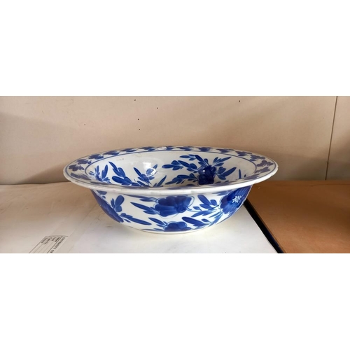 1361 - A large Chinese Blue & White porcelain bowl decorated with prunes blossom, Diameter 14