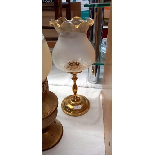 1368 - A brass candle lamp with glass shade and an oil lamp COLLECT ONLY