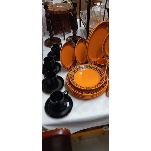 1413 - A 1970's Portmeirion Greek Key dinner set and a black Portmeirion coffee set COLLECT ONLY