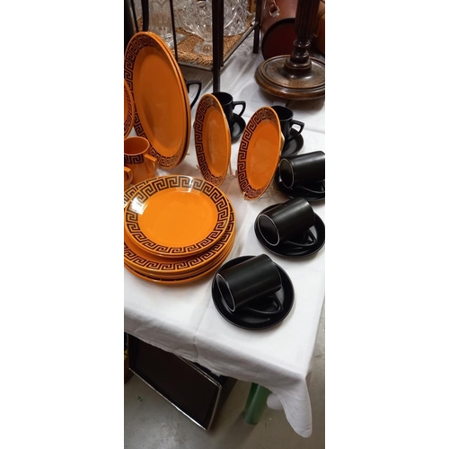 1413 - A 1970's Portmeirion Greek Key dinner set and a black Portmeirion coffee set COLLECT ONLY