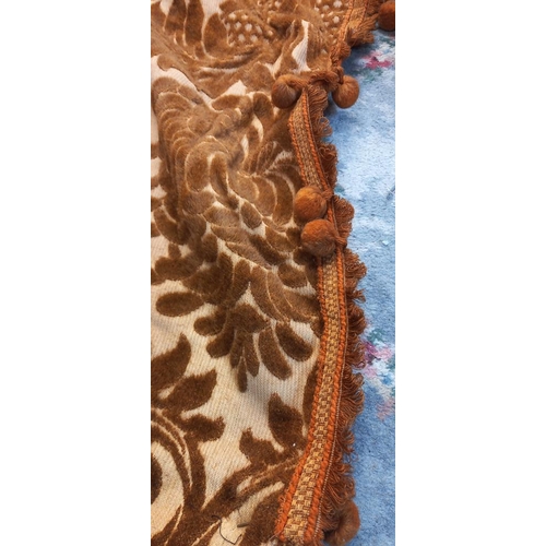 1479 - A pair of large old velour curtains with frilled edges approximately 284cm x 120cm COLLECT ONLY