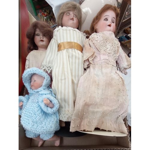 1277 - 3 antique bisque headed dolls and 1 other