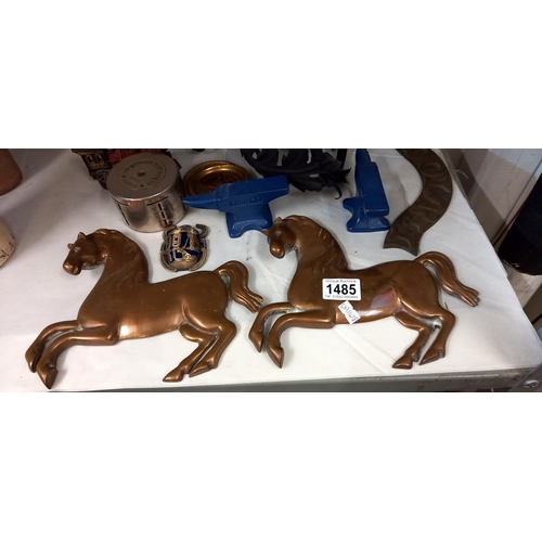 1485 - A pair of bronze horse plaques & a Invicta name badge from steam engines & other metalware COLLECT O... 