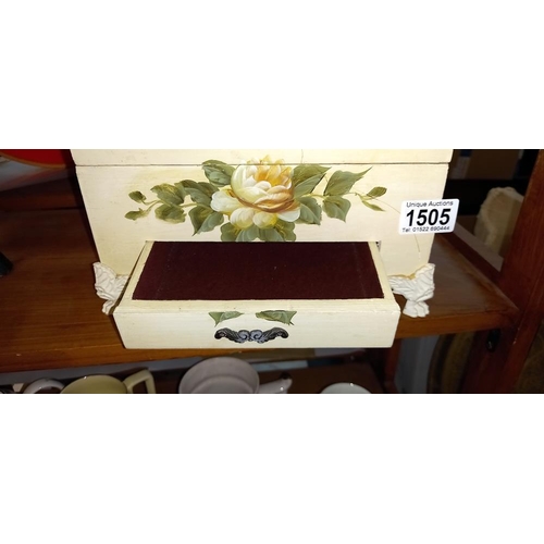 1505 - A small painted casket jewellery box with drawer