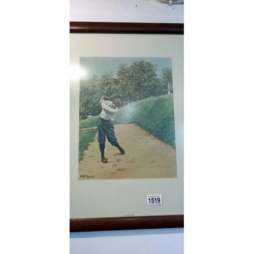 1519 - 2 framed and glazed golfing prints by AB Frost 46cm x 55cm COLLECT ONLY