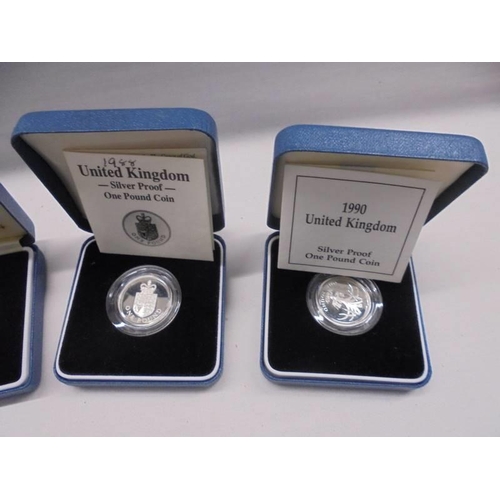 1103 - Eight cased silver proof one pound coins.