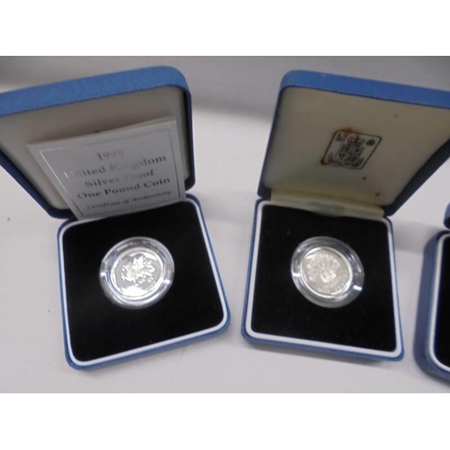 1103 - Eight cased silver proof one pound coins.