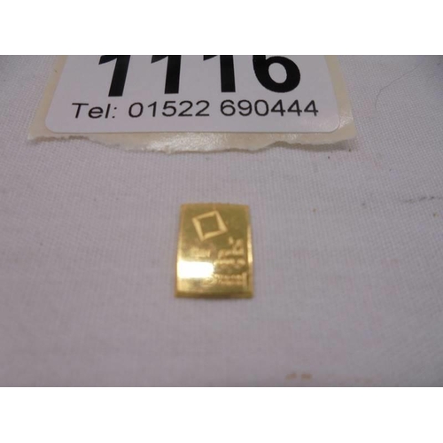 1116 - A 1 gram fine 24ct gold ingot.