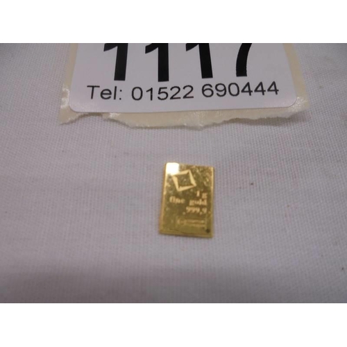 1117 - A 1 gram fine 24ct gold ingot.