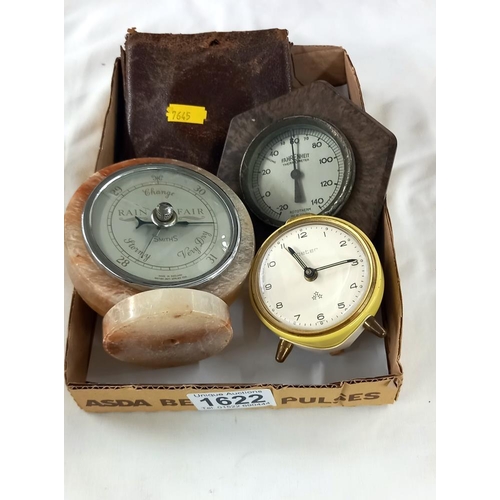 1622 - 2 vintage thermometers & 2 travel clocks