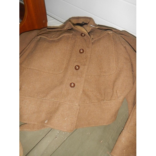 1643 - A circa 1945 army cadet jacket, military cape & an army kit bag for TPR Parker COLLECT ONLY