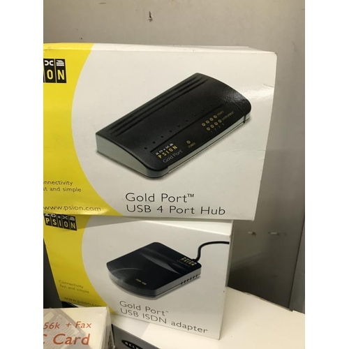 1755 - A Boxed Belkin 6 Port Hub 2 x Psion Gold Port Adapter and 3 Gold PC Global Cards COLLECT ONLY