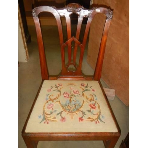 521 - A Georgian mahogany chair with embroidered seat, COLLECT ONLY.