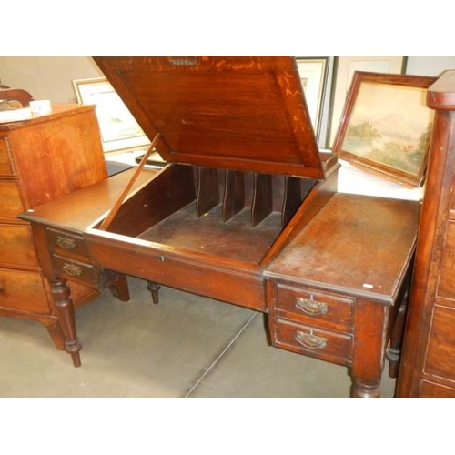 537 - A good old mahogany sloping front clerks desk, COLLECT ONLY