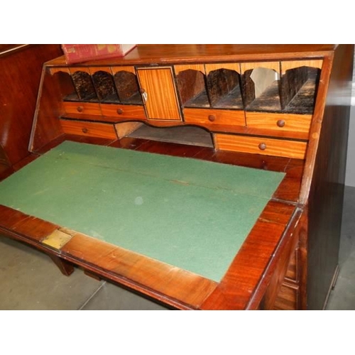 544 - A Victorian mahogany four drawer bureau with good fitted interior, COLLECT ONLY.