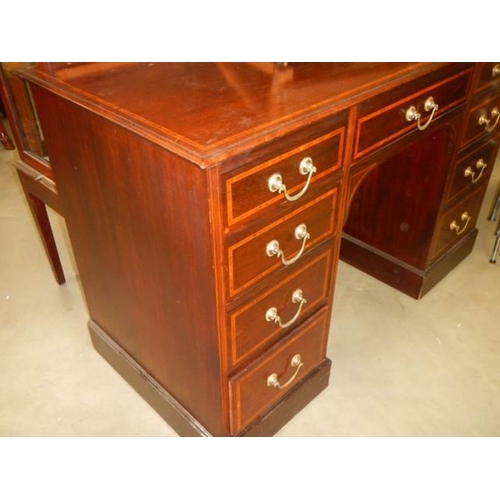 548 - A mahogany inlaid double pedestal desk. COLLECT ONLY.