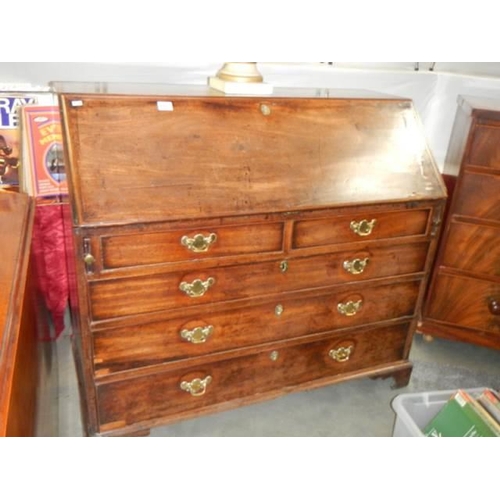 555 - A Victorian mahogany bureau with fitted interior, COLLECT ONLY