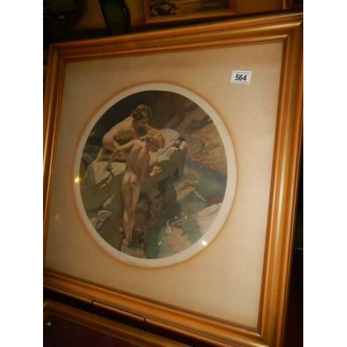 564 - A framed and glazed circular print entitled 'Wonders of the Sea' and one other.