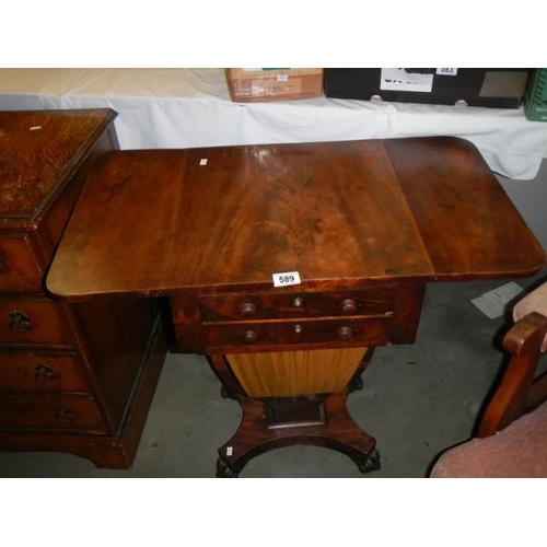 589 - A Victorian mahogany sewing table, COLLECT ONLY.