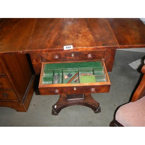 589 - A Victorian mahogany sewing table, COLLECT ONLY.