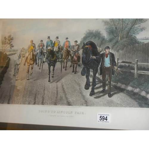 594 - A mid 20th century framed and glazed print entitled 'Going to Lincoln Fair' COLLECT ONLY.