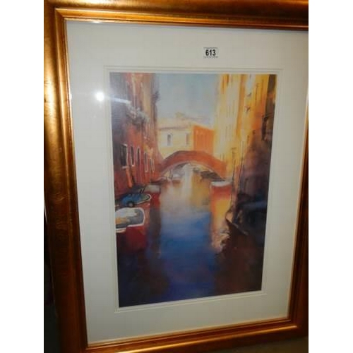 613 - A good gilt framed and glazed Venetian scene, COLLECT ONLY.