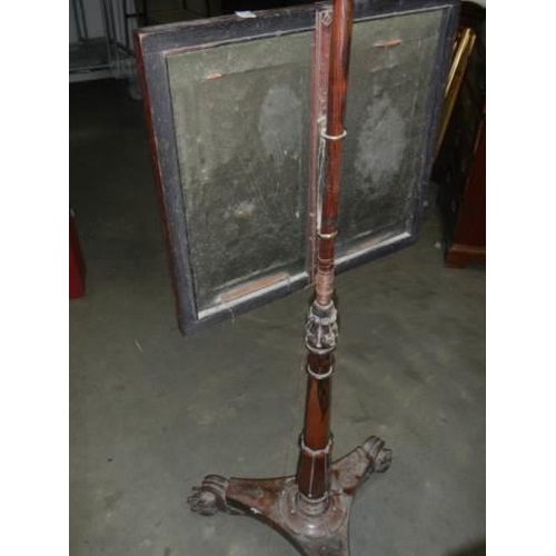 623 - A 19th century mahogany pole screen, COLLECT ONLY.