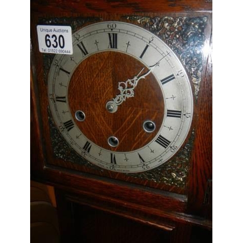 630 - An Edwardian oak Westminster chime Granddaughter clock (no key or pendulum). COLLECT ONLY.