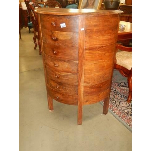 633 - A solid teak bow front chest of drawers, 80 x 40 x 106 cm high, COLLECT ONLY.