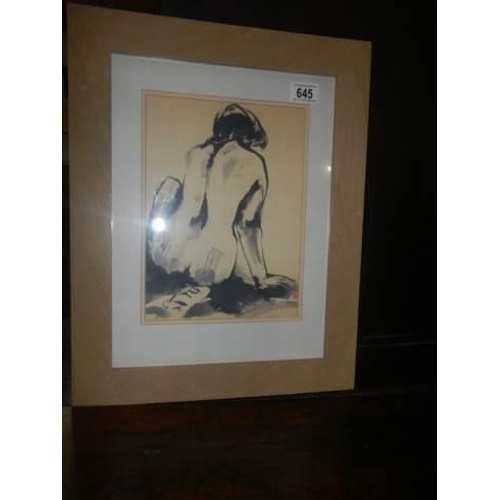 645 - A framed and glazed Chinese nude study, COLLECT ONLY.