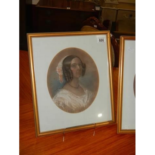 666 - A pair of framed and glazed portraits of The Misses Mckenzie, Seaforth, 1853. COLLECT ONLY.