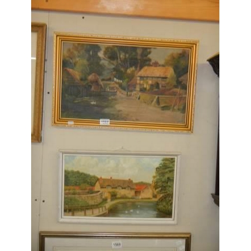 1568 - Two early signed oil paintings of country cottages, COLLECT ONLY.