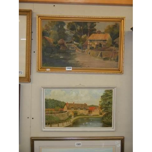 1568 - Two early signed oil paintings of country cottages, COLLECT ONLY.