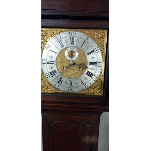 1575 - A Victorian Grandfather clock, 30 hour but with 8 day face, marked Ridley Leigh, complete but needs ... 